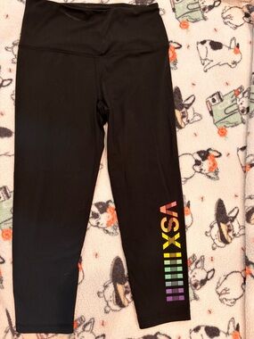 Victoria's Secret Black Leggings with Rainbow VSX Side Logo